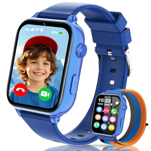 Ucani 4G Reloj Inteligente Niños, Smartwatch para Niño Niña con GPS, SOS, Teléfono/Videollamadas/Chat Voz, Modo Escuela, Podómetro, Juegos, Relojes Teléfono Regalos para Infantil 4 12 (Azul)