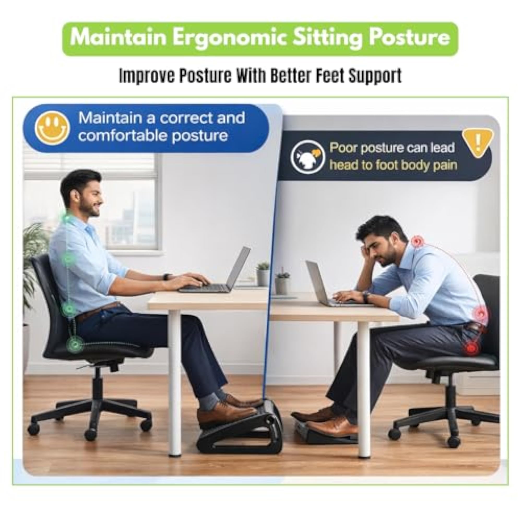 Adjustable Ergonomic Foot Rest for Office Chair with Massage Texture