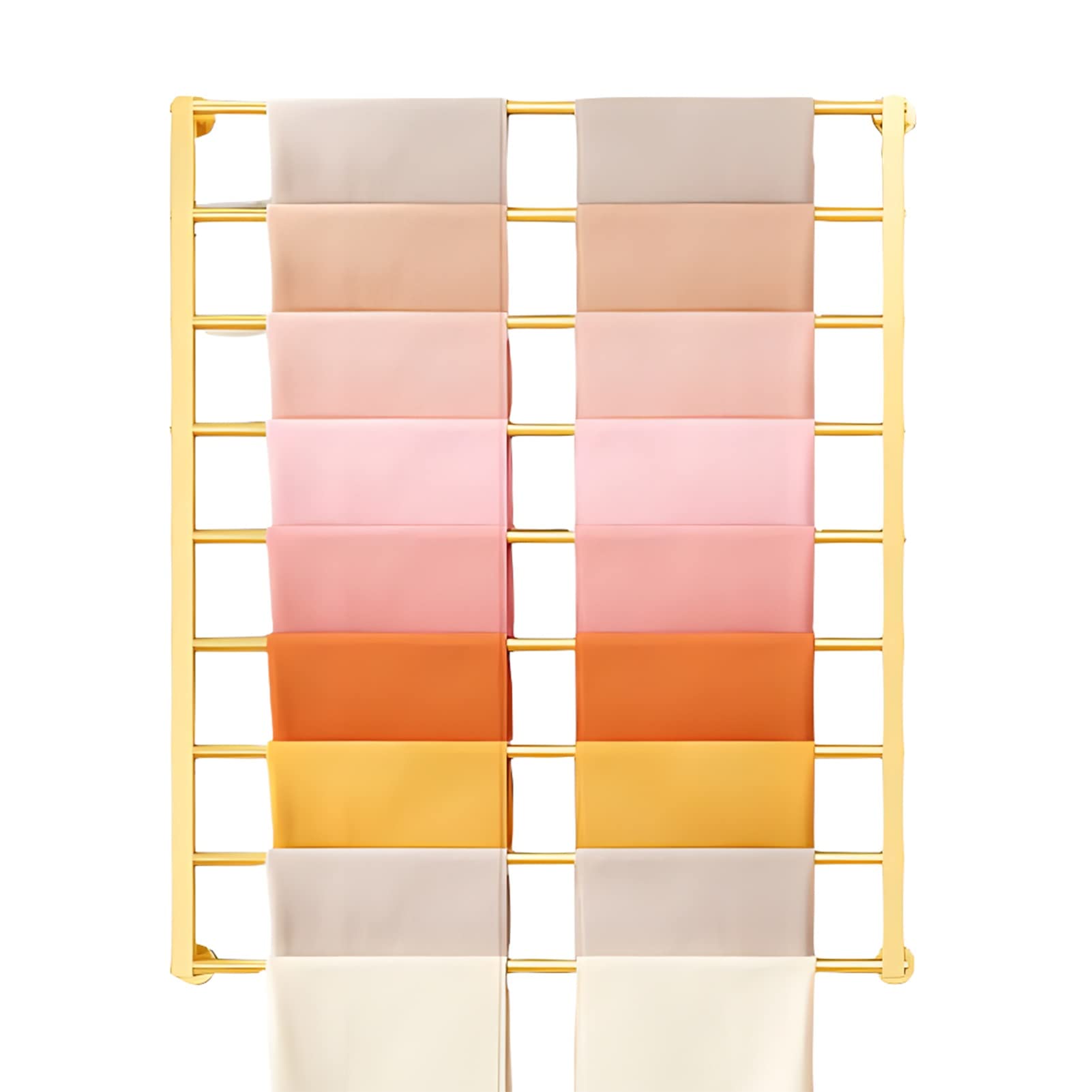 UWYTGF Heavy Duty 9 Layer Scarf Holder Rack,Modern Metal Wall Mount Hijab Storage Organizer,for Silk Ribbon/Wrapping Papers/Shawl/Blanket,Easy to Install,Gold,Length,80Cm/31.4In