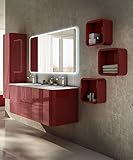 Cajones interiores con cierre ralentizado apribili gracias a de garganta. Altura cajones interiores 12,5 cm, amplio top-lavabo en cristal blanco extra light. Espejo hilo brillante con banda LED y sistema antivaho del cristal