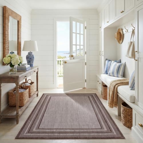 SAFAVIEH Washable Rug Outdoor Courtyard Collection - 6'7" x 9'6", Grey & Brown, Non-Shedding & Easy to Clean, Ideal for Patio, Backyard, Mudroom (CY8475-36312)