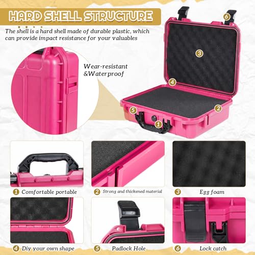 Image of Relaxweex 1 Pcs 11.3 x 8.6 x 4.2 Inch Waterproof Hard Case with DIY Customizable Foam Insert Portable Protective Case with Knife for Camera Drones Equipments Tools Test Instruments(Rose Red)