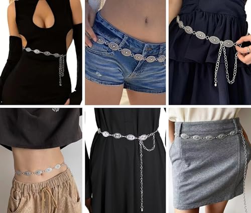 Western Metal Concho Belts for Women Cowgirl Vintage Waist Chain Belts for Dresses Jeans Country Concert Outfit4