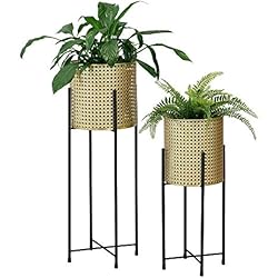 [en.casa] Soporte para Plantas de Metal 2 Piezas 50 x 21 x 21 cm y 70 x 24 x 24 cm Estantería para macetas Bastidor para macetas Negro y Color Dorado