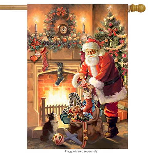 Santa By The Fireplace Christmas House Flag Tree Stockings Toy Sack 28 Santa By The Fireplace Christmas House Flag Tree Stockings Toy Sack 28
