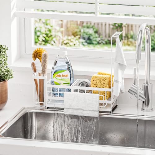 Sponge Holder for Kitchen Sink – Rustproof Stainless Steel with Detachable Drainboard, Brush Rack & Towel Bar | Compact, Non-Slip Design for Countertop Bathroom — view 4