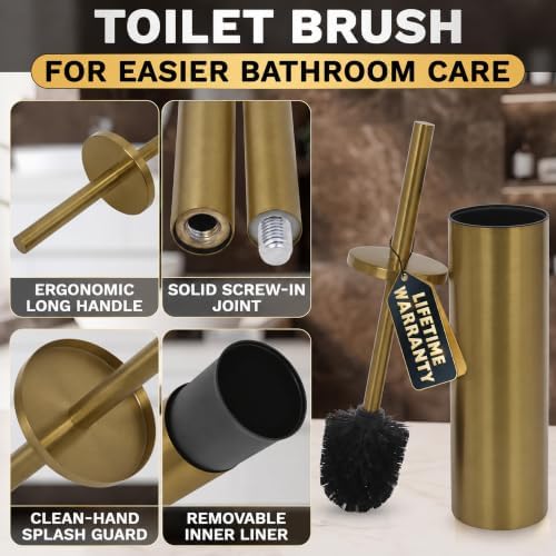 Toilet Bowl Brush and Holder Set, 15.9 in Matte Gold Stainless Steel — 사진 5