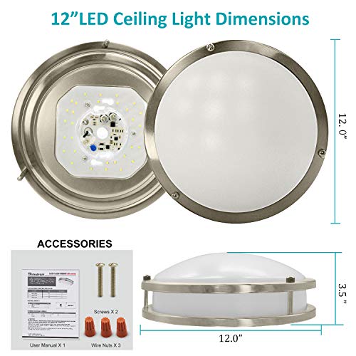 Mingbright 12 Inch Led Flush Mount Ceiling Light Fixture Dimmable Ceiling Lamps For Hallway, Bathroom Or Kitchen, Damp Location Ceiling Lamp, 4000K Cool White Light,Energy Saving Lamp For Office #TOP3