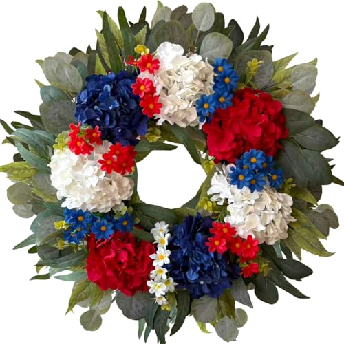 WANNA-CUL 250th Year Patriotic Wreath Decorations, 24 Inch Hydrangea 4th