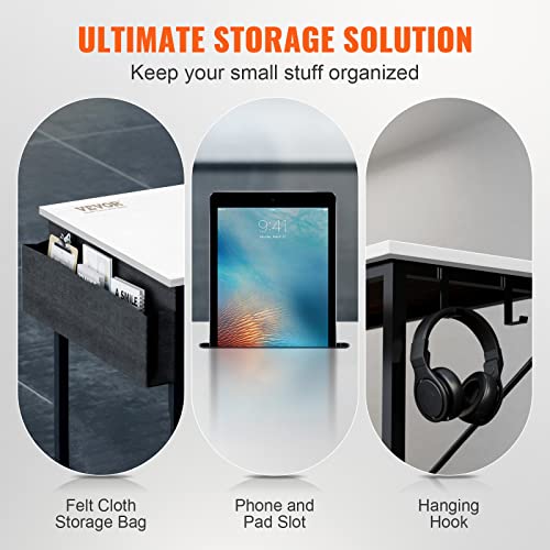 Vevor Corner 9 Work Gaming Desk With Storage Shelves, Bag, Phone Slot, 47 Inch, White #TOP6
