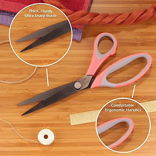 Bamboomn Titanium Softgrip Scissors Set For Sewing, Arts, Crafts, Office - 1 Set Of 3 - Pink #TOP2