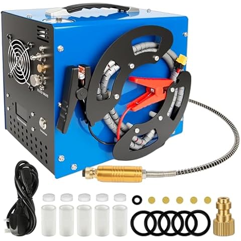 PCP Air Compressor, 4500Psi/30Mpa, 350W Motor, Unique Vertical+Wire Spool Portable Design, Auto-Stop, Oil/Water-Free, 8MM Quick-Connector for Paintball/PCP Air Rifle/Tank, 110V AC or 12V Car Battery Cover