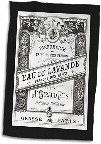 3D Rose Image O Vintage F Paris Perfume Label in Black and White Hand Towel, 15" x 22"