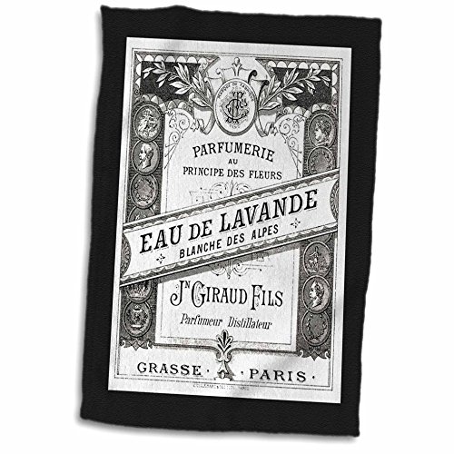 3D Rose Image O Vintage F Paris Perfume Label In Black And White Hand Towel, 15" X 22" #TOP4