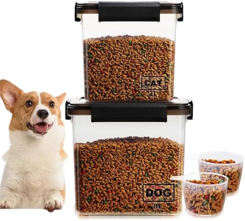 Letingoo Airtight Dog Food Storage Container, 2 pack Cat Pet Food Storage Containers with Portable Handle & Measuring Cup for Dog Treats, Cat Dry Food Bin