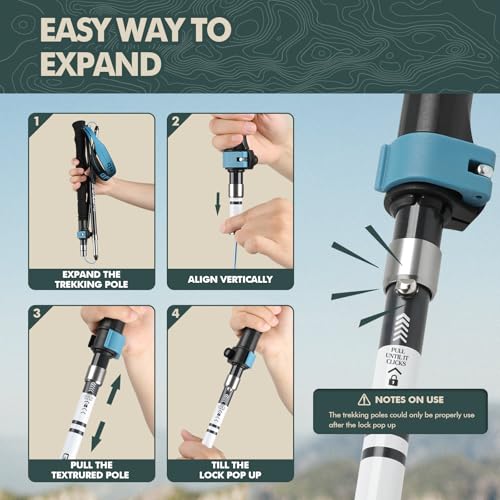 GPTCAMP Walking Sticks Collapsible Hiking Poles,Lightweight Trekking Poles Made of Carbon -Aluminum,2pc Folding Halking Stick for Men & Women,with Extra-Long Foam Handle and Flip Lock,Blue - Thumbnail 2