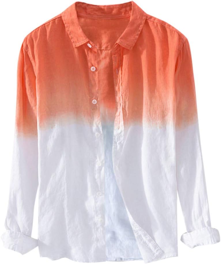 Ymosrh Men's Casual Shirts Gradient Color Button Down Long Sleeve Regular Fit Casual Beach Vacation Shirts, M-3XL