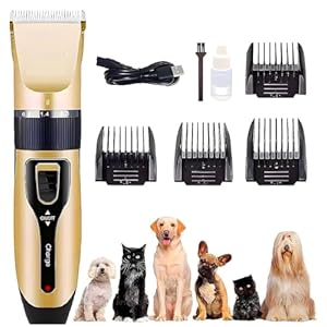 LOOTWAGON Cordless Pet Clippers Set for Dogs and Cats, Low Noise Electric Trimmer with LED Light, Rechargeable and Stainless Steel Blades Dog Trimmer for Labrador, Shih Tzu, German Shepherd, and Golden Retriever, Pet Grooming Kit, Trimmer for Dog Hair Cutting
