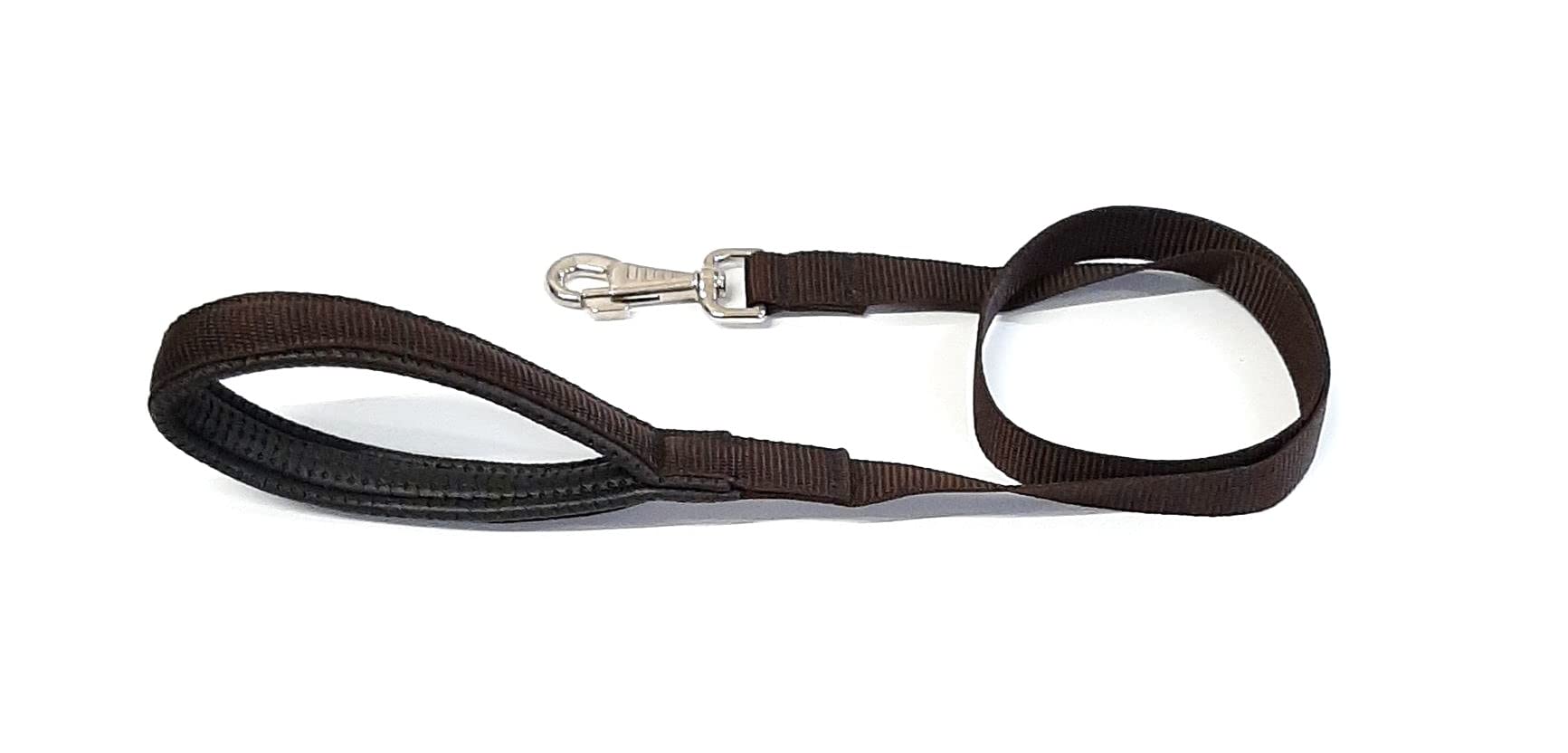Short Dog Lead With Padded Handle Walking Training Leash Close Control In Strong 25mm Webbing (Brown, 45" (1.1 Metres))