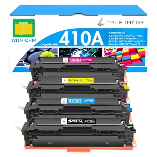 TRUE IMAGE Compatible Toner Cartridge Replacement for HP 410A 410X M477fnw CF410A CF411A CF412A CF413A Color Pro MFP M477fnw M477fdw M477fdn M452dn M452nw Printer (Black Cyan Yellow Magenta, 4-Pack)