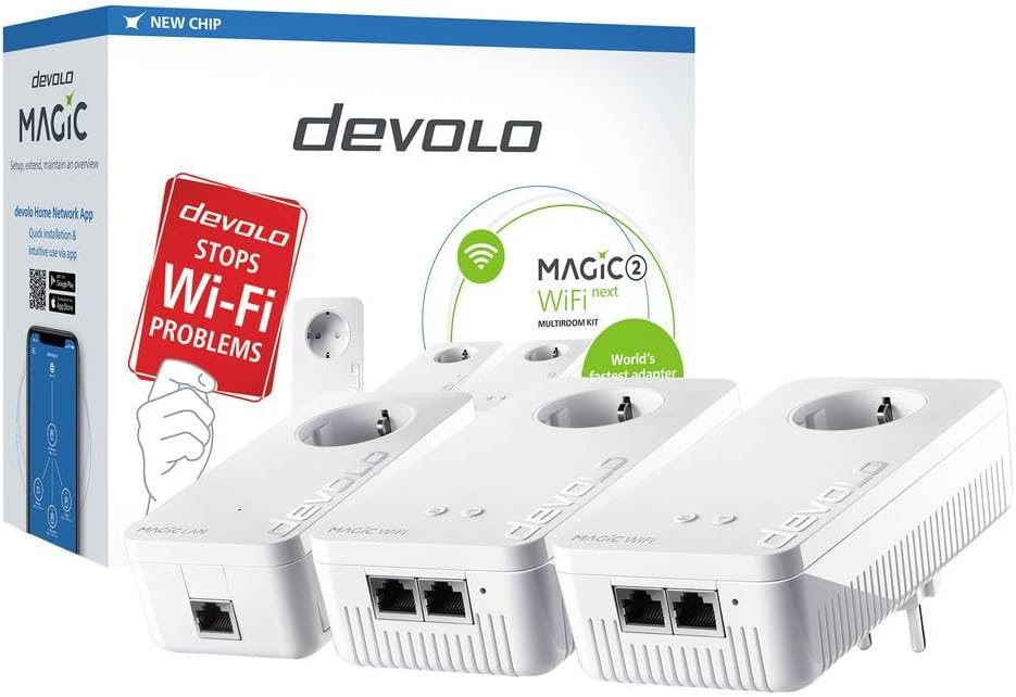 Devolo Magic 2 WiFi Next Multiroom Kit – Powerline-adapter Tot 2400 Mbps, Mesh-WiFi Tot 1200 Mbps, 2x Gigabit LAN, Stopcontact