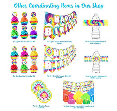 Pop Parties Ink Tie Dye Waterproof Bottle Labels - 20 Party Decorations Supplies Rainbow Classic Bottle, Red, White, Black #TOP1