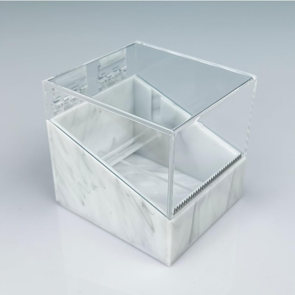 Acrylic Eyelash Tape Cutter, Dustproof Multi-Grids Tape Storage Dispenser, Grafting Tape Separator for Eyelash Extension (4 Rolls Marble White)