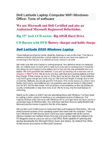 Dell Latitude D520 1.66Ghz/1Gb/60Gb/Win Xp Pro/15" Notebook #TOP5