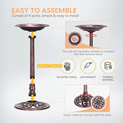 Vivohome VH082-PBR Polyresin Antique Outdoor Bronze Garden Bird Bath And Solar Powered Round Pond Fountain Combo Set thumb #2