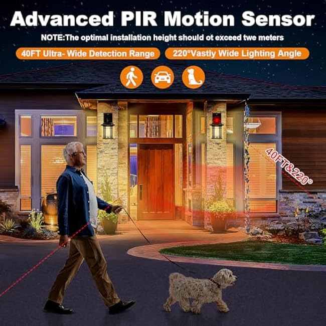 Motion Sensor Outdoor Lights, Dusk to Dawn Outdoor Lighting, Exterior Light Fixtures with 3 Working Modes, Wall Mounted IP65 Waterproof Lights for House Porch Patio, Black (Gold Trim)