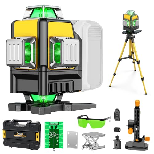 DIYtoolifz Laser Level with Tripod Compatible with DeWalt 20V Battery 4D Green 16-Line 4x360 Self Leveling Lazer Leveler Tool for Construction Floor Tile Home Renovation Indoor Use Tool Only