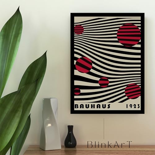 Image of BLINKART Vintage Bauhaus Retro Geometric Aesthetic Poster Gallery | Colorful Wrap Framed For Home Office Studio Living Room Modern Art Studio Decoration Abstract Shapes | (d93) | 13x10 Inch