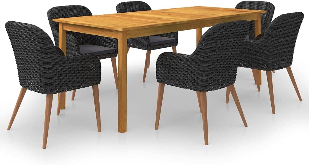 7 Piece Patio Dining Set,Afternoon Tea Suit,Conversation Furniture,Party Furniture,Backyard Decor,Perfect for Patio, Garden, Porch, or Front Yard Area, Black