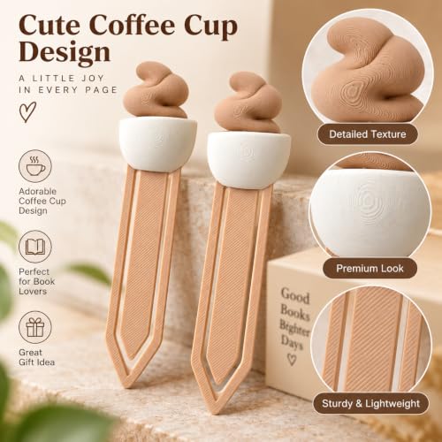 Image of Coffee Cup Bookmark for Books, 2 Pack Paper Clip Page Marker