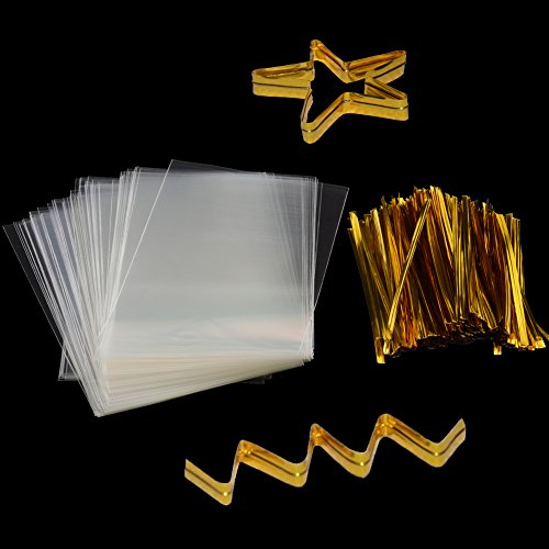Coolake Clear Treat Bags 200 Pcs (4" By 6") Cellophane Bag Clear Candy Bags With 200Pcs Twist Ties For Wedding Gift Cookie Candy #TOP1