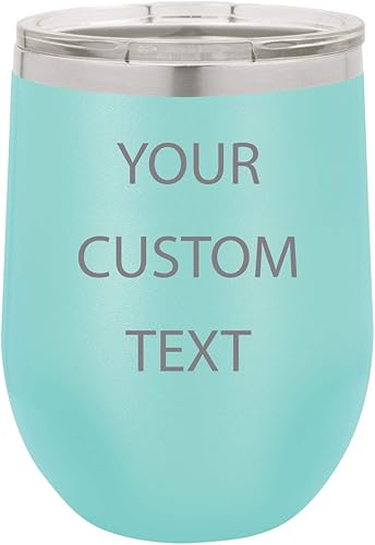 Miniatura 1 de Vaso de vino personalizado de acero inoxidable grabado aislado de 12 onzas (verde azulado)