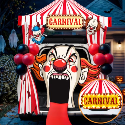 Image of JOYIN Trunk Or Treat Car Decor Kit for SUV Halloween Decorations Outdoor Circus Carnival Clown Design, LED Lights Boards Stickers for Haunted House Door Archway Entryway