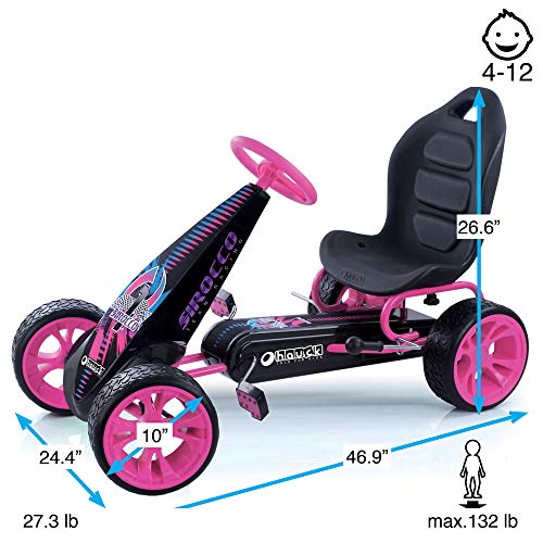 Hauck Sirocco - Racing Go Kart | Pedal Car | Low profile rubber tires | Pedal power auto-clutch free-ride | Adjustable seat - Pink