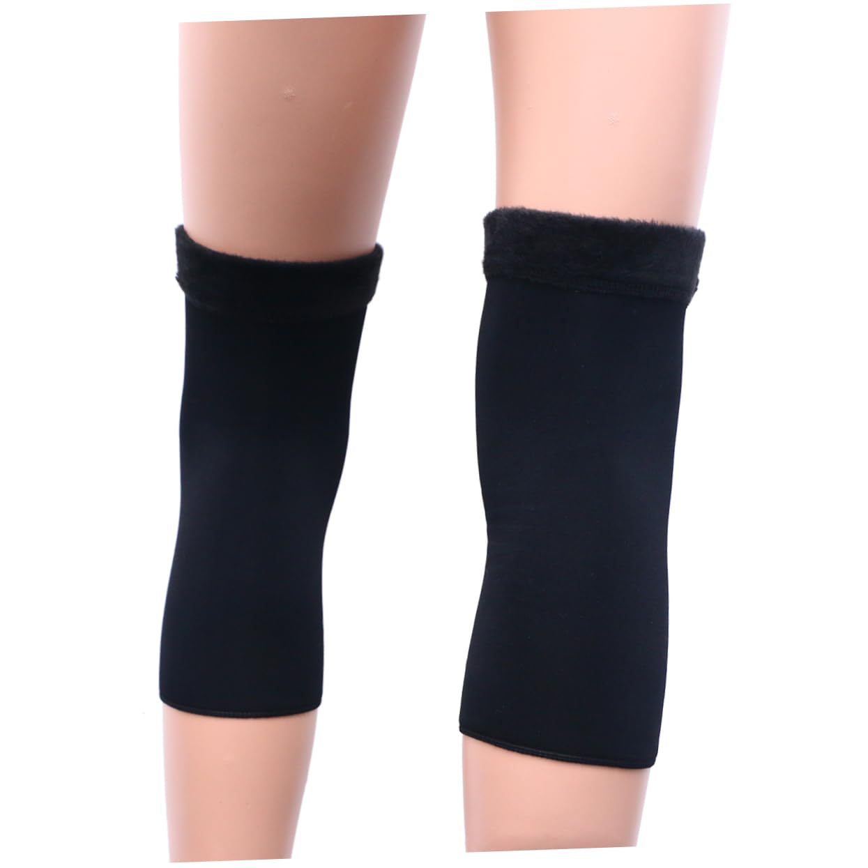 PartyKindom 2pcs Thickened Plush Knee Support Sleeves for Men and Women Traceless Warm Kneecap Pads for Running Hiking Sports Activities Black