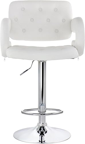 Miniatura 4 de Elama Taburete de bar moderno de piel sintética con base giratoria cromada y altura ajustable
