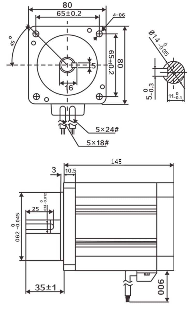 48V 750W 3000rpm BLDC Brushless Motor QW80F4H06N30750 Square Flange 80mm Body Length 145mm (48V-750W 3000RPM MOTOR)