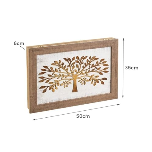 Miniatura 4 de D,Casa - Cuadro Cubrecontador Con Relieve Exótico De Lienzo Blanco Y Natural, De 50x6x35 Cm Arbol De La Vida