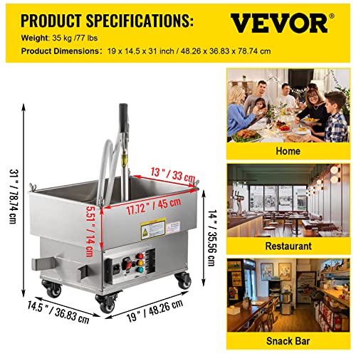 Vevor Mobile Fryer Filter 44Lb. Capacity Oil Filtration System 300W Fryer Filter Frying Oil Filtering System 110V/60Hz (Oil Capacity 22L/5.8 Gallon) #TOP6