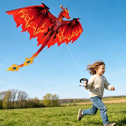 NKFBEV Cerf-volant géant pour enfants et adultes, grand cerf-volant simple avec corde et poignée, jouet facile à voler, cerf-volant complet pour débutants pour pelouse, plage, parcs (1 pièce)
