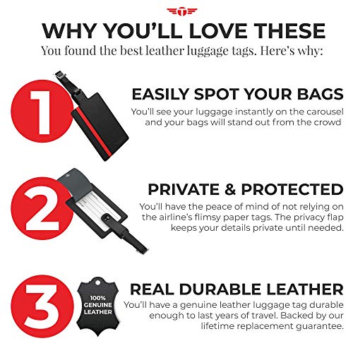 Real Leather Luggage Tag with Privacy Flap Set for Men Women Travel Easy with Suitcase Tags Identifiers (2 Pack)2