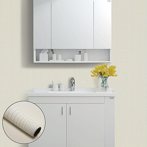 Image of ELTON Textured Solid Color Plain Wallpaper Self Adhesive Waterproof Embossed Wallpaper for Wall Livingroom Bedroom Furniture Table top, Kitcken Almirah & Doors (Cream, 45 x 600 Cms)