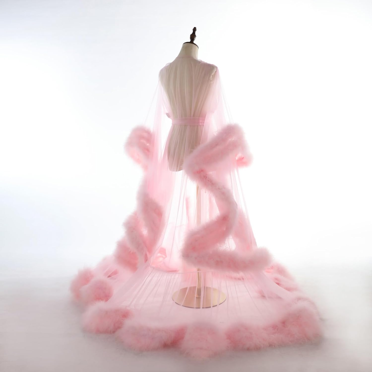 Old Hollywood Feather Robe for Women Long Lingerie Tulle Bathrobe Wedding Scarf Bridal Robe Maternity Photoshoot