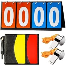 10Pcs Soccer Referee Kit Contain 4-Digital Portable Table Top Scoreboard Flipper, Stainless Steel Sports Whistles, Red Yellow Cards with Notebook for Football Soccer