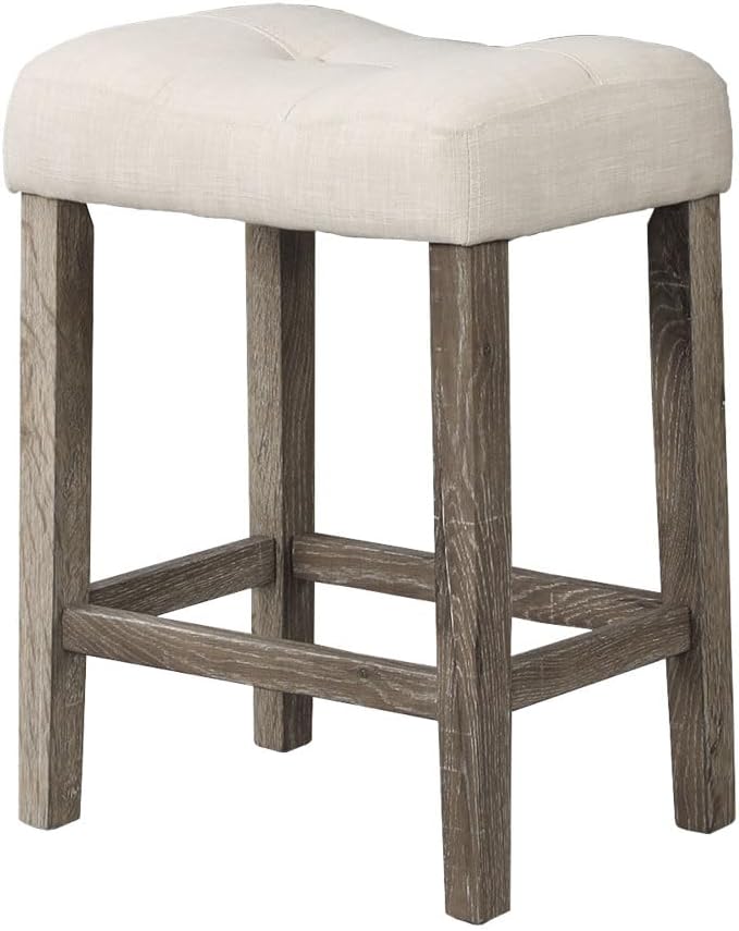 Best Master Furniture Cooper Backless Counter Height Stools, Solid and Engineered Wood Frame with Beige Cushioned Seat, 7" Footrest, Contemporary Bar & Kitchen Seating, Set of 2 (Antique Oak)