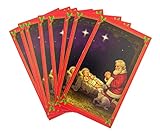 Christmas Kneeling Adoring Santa with Baby Jesus Holy Prayer Card with Glory to God Prayer on The Back -2 3/8' W x 4 1/8' H (10 Pack)